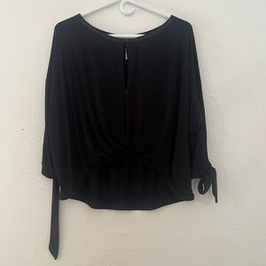 Free People Black Twist-Front Tie-Sleeve Blouse